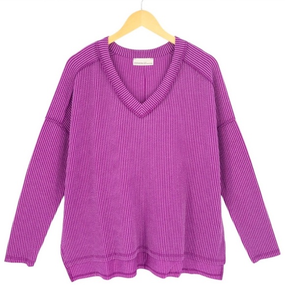 Zenana NWT plum V-Neck long sleeve ribbed hi/lo hem tunic - Picture 2 of 11